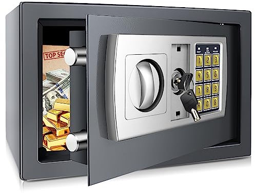 Digital Safe Box 8.5 Litre Large 20x31x20cm with 2 Backup Keys Electronic Security Money Cash Home Office (Grey)