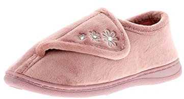 Strollers Womens Slippers - Orthopedic Slippers for Women, Extra Wide footwear for Swollen Feet Ladies,Touch Fastening Non slip Diabetic Shoes with, Comfortable Fit for Elderly Pink 5 UK