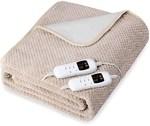 Monzana Manta Eléctrica Doble 160x140cm 120W Calienta Camas Temporizador 5 Niveles de Calor 2 Zonas