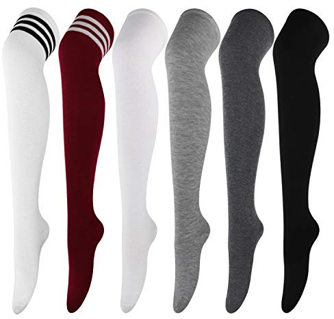 DRESHOW 6 Paires Chaussettes Montantes de Genoux Longues, Cuisse Dessus du Genou Haut Bas de Démarrage Jambières pour Filles et Femmes