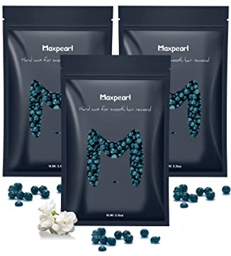 Maxpearl Hard Wax Beads, 300g Hair Removal Wax Beans for Brazilian Bikini, Face, Eyebrows, Underarms, Arms, Chest, Back, Legs, Pack of 3