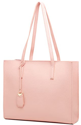 MORGLOVE Women's Tote Bag Large Handbag Soft Leather Simple Shoulder Bag with Zipper for School Work Leisure (A-Pink)