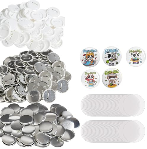 VEVOR 500 Sets 2.25 inch 58mm Pin Back Button Parts, DIY Round Button Badge Parts, Set Includes Metal Top, Plastic/Metal Button, Clear Film, and Blank Paper for Gifts Presents, Machine NOT Included