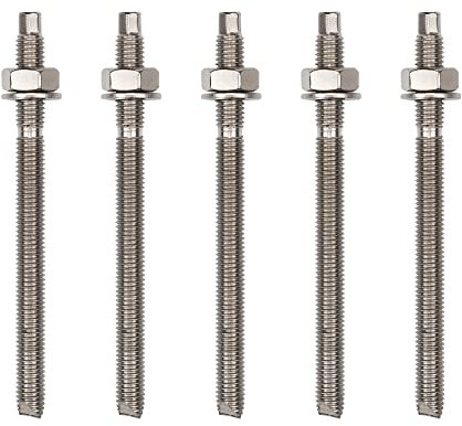 Isolbau Lot de 5 barres d'ancrage en acier A4 M12 x 160 mm - Homologation ETA - Ancrage composite galvanisé avec écrou et rondelle - Ancre pour charges lourdes