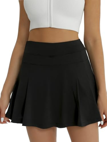 fuinloth Jupe Short Femme Tennis Golf Sport Chic Jupe de Tennis Plissee avec Poche Noir M 38-40