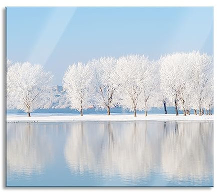 Pixxprint Arbres enneigés en hiver Plaque de protection pour plaque de cuisson et protection anti-éclaboussures en verre véritable | Pour plaques de cuisson | 60 x 52 cm