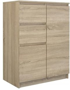 VBChome Kommode mit 2 Türen und 2 Schubladen 70 x 40 x 97 cm Eiche Sonoma Grifflose Schubladenkommode Mehrzweckschrank für Flur Schlafzimmer Wohnzimmer Kinderzimmer Modern Eiche Sonoma