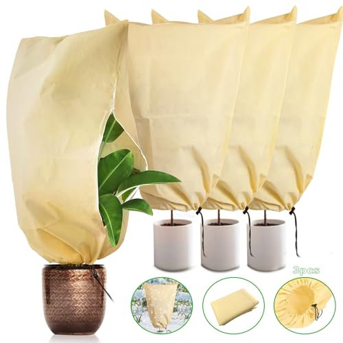 POWZOO Winterschutz Für Pflanzen,3er Set Pflanzenschutz Winter(80 * 120cm-80 g/m²),Winterschutz für Kübelpflanzen,Frostschutz,Wiederverwendbar,Atmungsaktiv.mit Reißverschluss und Zugband. (Beige)