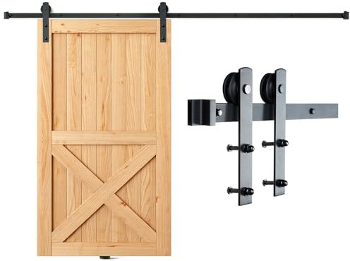 VEVOR 300cm Schiebetürbeschlag I-förmig Schiebetürsystem mit 2-teiligen Schienen 150kg Tragfähigkeit Laufschiene Ideal für Schiebetüren mit Türstärke von 32-45mm, Türbreite von 1,4-1,6m