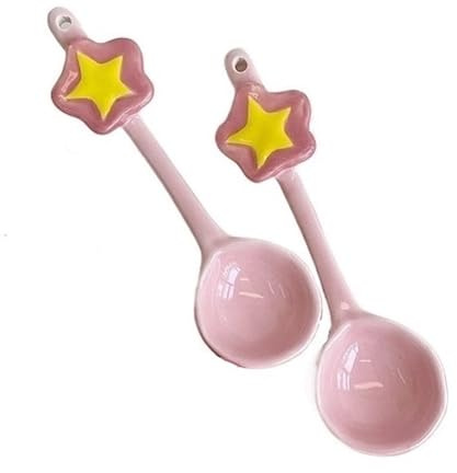 2-delade rosa kaffeskedar Söta teskedar av keramik med långt handtag, 5,9 Demitasse espressoskedar, små portionsskedar av porslin till efterrätt (Color : Light pink)