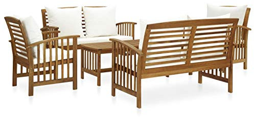Homgoday Decor-Möbel-Set für den Garten, 5-teilig, mit Kissen aus massivem Akazienholz, Schlafsofa, Wohnzimmer, Sofa, modernes Möbeldekor