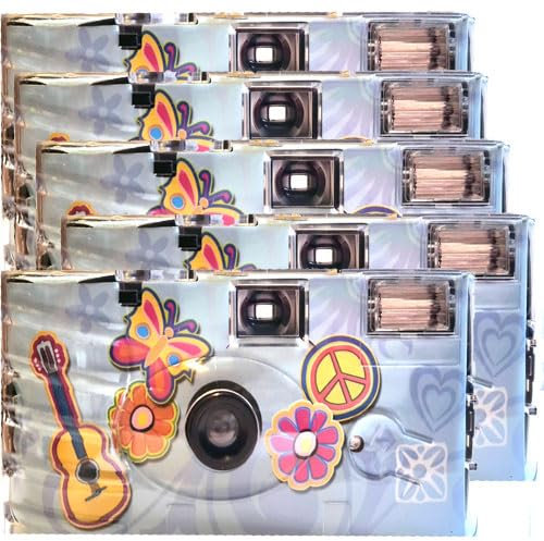 5X 1A Photo PORST Einwegkamera Edition Flower Power, Blumen und Schmetterling, mit Blitz, Batterien und Film (5er Pack, je 27 Aufnahmen)