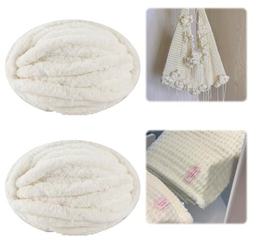 2 X 250g Gomitolo Lana Grossa, Morbido Filo Grosso per Uncinetto, Lana Grossa per Uncinetto, Filato Grosso per Lavorare a Maglia Sciarpe, Cappelli, Coperte, Nido Animali Domestici (Bianco)
