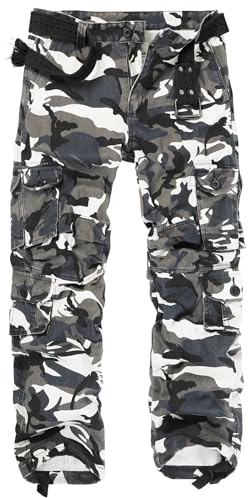 VATINNT Men's Cotton Cargo Trousers Casual Combat Trousers Outdoor Hiking Work Pants with Multi Pockets K18 Black Camo 36