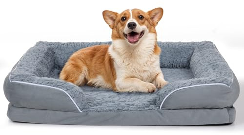 The Fellie Dog Bed, Waterproof Dog Sofa Bed with Removable Cover, Orthopedic Dogs Beds Medium Washable, Anti-Slip Large Pet Bed Couch for Dogs Crate Mattress, Memory Foam Pet Sofa, 91x69x17cm