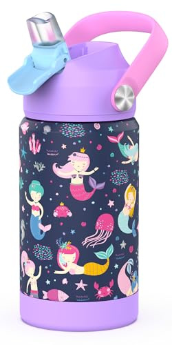 Ntswasd Gourde Inox Isotherme Avec Paille Couverte,350 Ml Bouteille D'eau Acier Inoxydable à Reutilisable Gourdes Sans Bpa Etanche Bidon Anti Fuite Pour Enfant（La sirène）