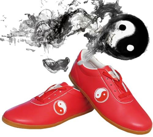 Hombre Zapatillas de Tai Chi Kung Fu,Zapatillas de Artes Marciales Antideslizante Zapatillas de Entrenamiento para Adultos Zapatos de Tradicionales Karate(Size:45EU,Color:Rojo)