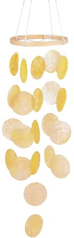 LUMOOM Carillón de viento, concha decorativa bohemia, atrapasueños, guirnaldas, sonido único y magnífico, carillón de viento para jardín, decoración para terraza, césped, jardín, círculo (amarillo)