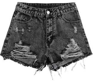 GORGLITTER Mini Denim Shorts for Women Ripped Raw Hem Zipper Fly Streetwear Casual Jeans Shorts Black Large
