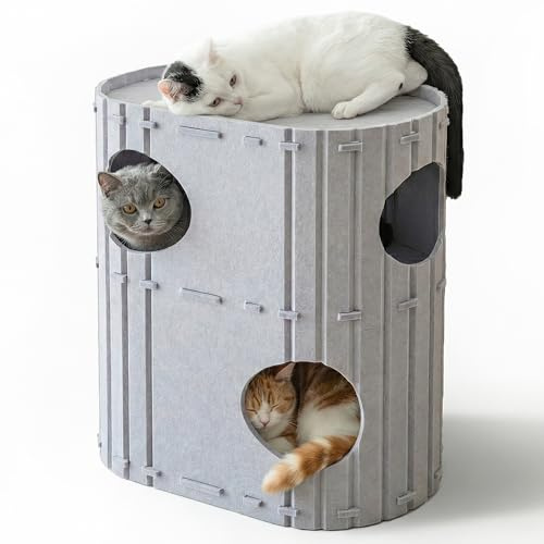 PETKARAY Cat Beds for Indoor Pets, Sturdy Felt Kitty Cave House with 3 Layers, Indoor Cat Condo for Sleeping, Playing & Hiding, Sturdy Felt Pet Hideaway, Beige 45 x 37 x 60 cm