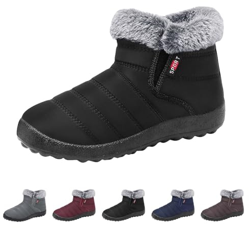 Bottes de neige pour femme - Doublées - Bottes d'hiver sans lacets - Imperméables - Chaudes - Bottes de neige - Bottes d'hiver courtes - Antidérapantes - Chaussures d'hiver à enfiler, Noir , 36 EU