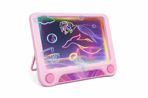 Magic LED Drawing Board for Kids, Light-Up Tracing Pad with 3 Double-Sided Cards & 4 Washable Markers, Glow Doodle Arts & Crafts Toy for Ages 3+