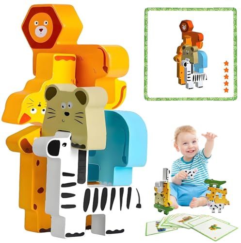 Steemjoey Giochi Legno Bambini, Impilabili Animali Blocchi di Costruzione, Giochi per Montessori Impilare, Bambino Educativi Equilibrio Giocattolo Ragazzi Ragazze 2 3 4 Anni Regalo Natale Compleanno