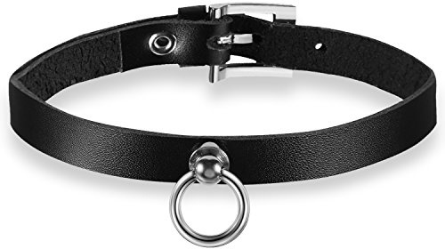 OIDEA dam läderhalsband choker, sexig prickig spets läderkedja halsband halsband med cirkel hänge justerbar svart, Läder, Ingen ädelsten