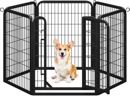 Yaheetech Parc pour Chien Cage pour Chiens 6 Panneaux Enclos en métal Parc à Chiot Rongeur Lapin Interieur Clôture Chiots Exterieur 80 cm avec Porte