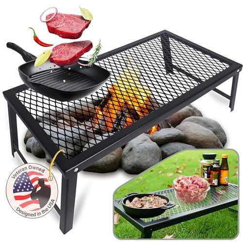 ELK Portable Folding Campfire Grill - Heavy Duty Stainless Steel Cooking Grate for Camping, Hiking, and BBQ - Ideal for Outdoor Adventures