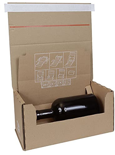 smiley pack Flaschenversandkarton Gin für 1 Flasche mit Aufreißfaden und Selbstklebeverschluss DHL DPD zertifiziert Gin Karton Flaschenversand Flaschenverpackung Flaschenkarton Spirituosenkarton (50)