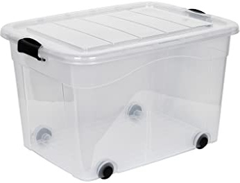 Kreher Aufbewahrungsboxen mit Deckel und Rollen. In Transparenter Ausführung aus robustem Kunststoff. In verschiedenen Größen (wählbar). (100 Liter)