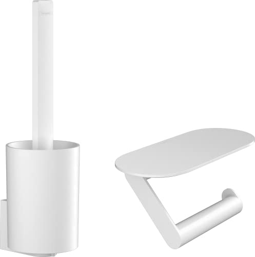 hansgrohe WallStoris - Toilettenset, Zubehör Set für die Toilette ohne bohren, Badezimmer Set 2-teilig, Toilettenpapierhalter, Toilettenbürstenhalter, Badezimmer Zubehör, Mattweiß, 27969700