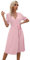 KOJOOIN Sommerkleid Damen V-Ausschnitt Kurzarm Kleider Casual Midikleid A-Linie Wickelkleid Hochzeit Festlich mit Gürtel Rosa XL （Verpackung MEHRWEG）