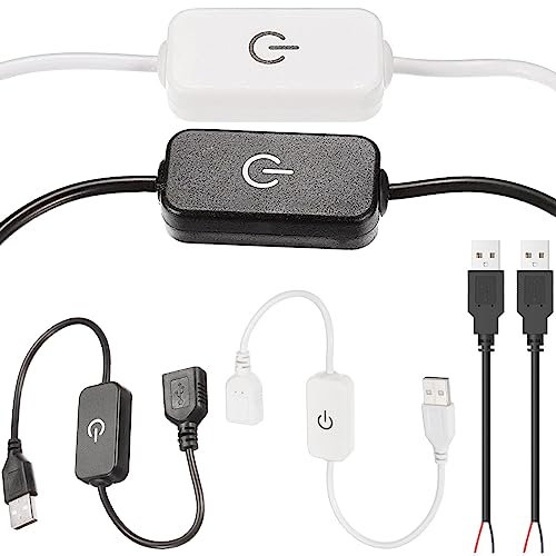 Youmile 2 pcs usb LED Dimmer LED Touch Inline Dimmer 5V 3A Cord Tact Switch Controller Black and White with Two-Core USB Male Cable for Single Color Emitting Diode Strip Light