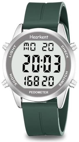 Hearkent Orologio da uomo senza Bluetooth, impermeabile 30 m, con cifre grandi, contapassi per anziani senza app, con conto alla rovescia, allarme e contatore di calorie (silicone verde)