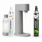 Sparpaket: Mysoda Woody - Wassersprudler aus erneuerbarem Holzkomposit mit 1L BPA-freier Plastikflasche, CO2-Zylinder Classic + CO2-Zylinder Minze (Grau)