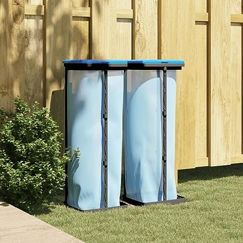 BaraSh Rubbish Bag Holders 2 pcs Black and Blue 120 L PP,Sack Holder Black Lid Adjustable Refuse Bag Stands Foldable Camping Bin