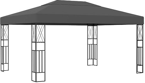Gecheer Cenador de 3 x 4 m, color antracita, de tela, cenador de exterior, pabellón de jardín, carpa para fiestas, cenador para barbacoa, cenador de jardín