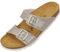 Palado Pantoletten Damen Samos - elegante Sandalen Made in Spain - bequeme Hausschuhe mit dämpfendem Kork-Fußbett - modische Sommerschuhe Metallic Beige UK6 - EU39