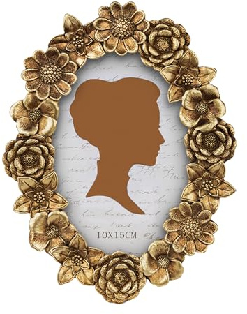 AELS 4x6 Inch Vintage Picture Frame, Elegant Antique Oval Photo Frames with Glass Front, Photo Display, Tabletop Wall Hanging, Gift Ideas, Gold Flower