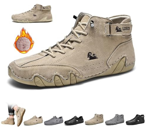 Stivali alti in pelle scamosciata fatti a mano in Italia da uomo, Beck Shoes Impermeabili Outdoor Antiscivolo leggeri Sneakers casual Scarpe da passeggio a piedi nudi Stivali da guida Chukka(Khaki vel