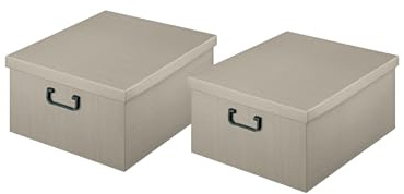 BERARDI, Kit 2 Scatole per Armadio in Cartone con Coperchio, Organizer per Vestiti e Biancheria, 34x50x25 cm, Colore Tortora