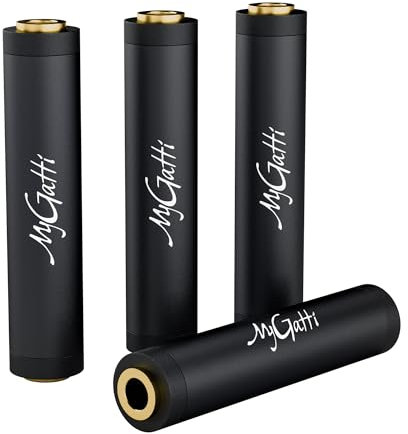 Mygatti Adattatore jack audio 3.5mm stereo(4 pezzi) – Femmina a Femmina, placcato oro, nero opaco, connettore AUX/adattatore femmina per cavo audio
