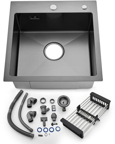 MOCOERL Küchenspüle Edelstahl Schwarz Anthrazit 55x45cm Einbauspüle mit Seifenspender und Siphon Küchenspüle 1 Becken (55cm X 45cm)