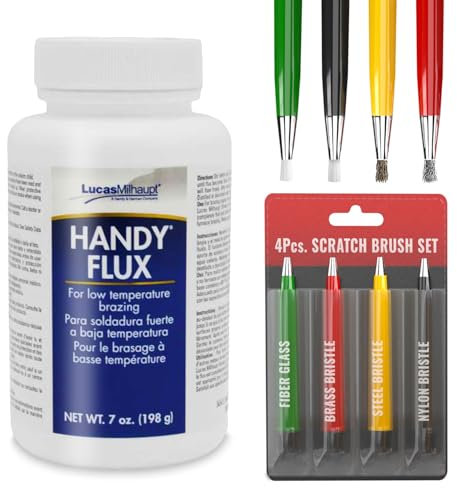 Handy Flux 7oz with 4-Piece Pixiss Scratch Brush Pen Set – Includes Fiberglass, Brass, Steel, and Nylon Brushes for Soldering, Rust Removal, Circuit Board Cleaning, and Polishing