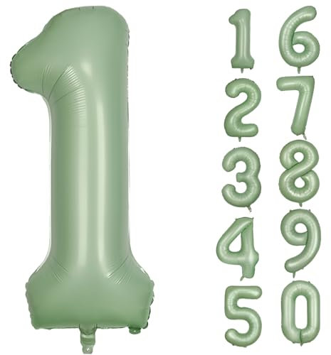 Grün Luftballon 1 Olivgrün Nummer 1 Folienballon Salbeigrün 1 Ballons 40 Zoll Mylar Helium Ballon für Geburtstag Party Dekorationen Mädchen Jungen Baby Dusche Hochzeit Jahrestag Deko (Nummer 1)
