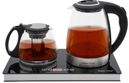 1500W Glas Wasserkocher, Edelstahl Glas Wasserkocher mit Teekanne und Teestation Schnelles Aufheizen Warmhaltefunktion Multifunktionaler Elektrischer Teezubereiter