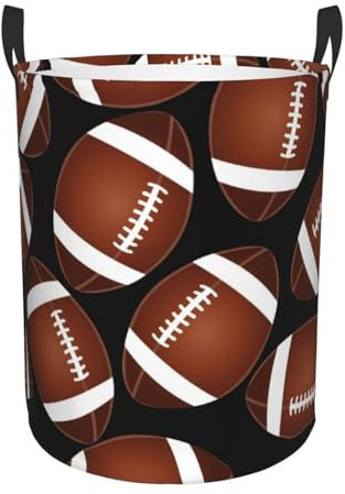 Cestos De Lavandería Fútbol Marrón Sobre Fondo Negro Cesto Bolsa Redondo Cesto Para Lavandería Plegable Cesta De Lavandería Para Familiar Hotel 40X50Cm