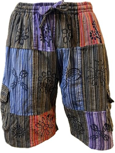 Karma Handicrafts Patchwork Unisex Cotton Shorts Hippy Trouser Yoga Half Pants Festival Nepal SP6 (US, Alpha, Large, X-Large, Regular, Regular, Multi)